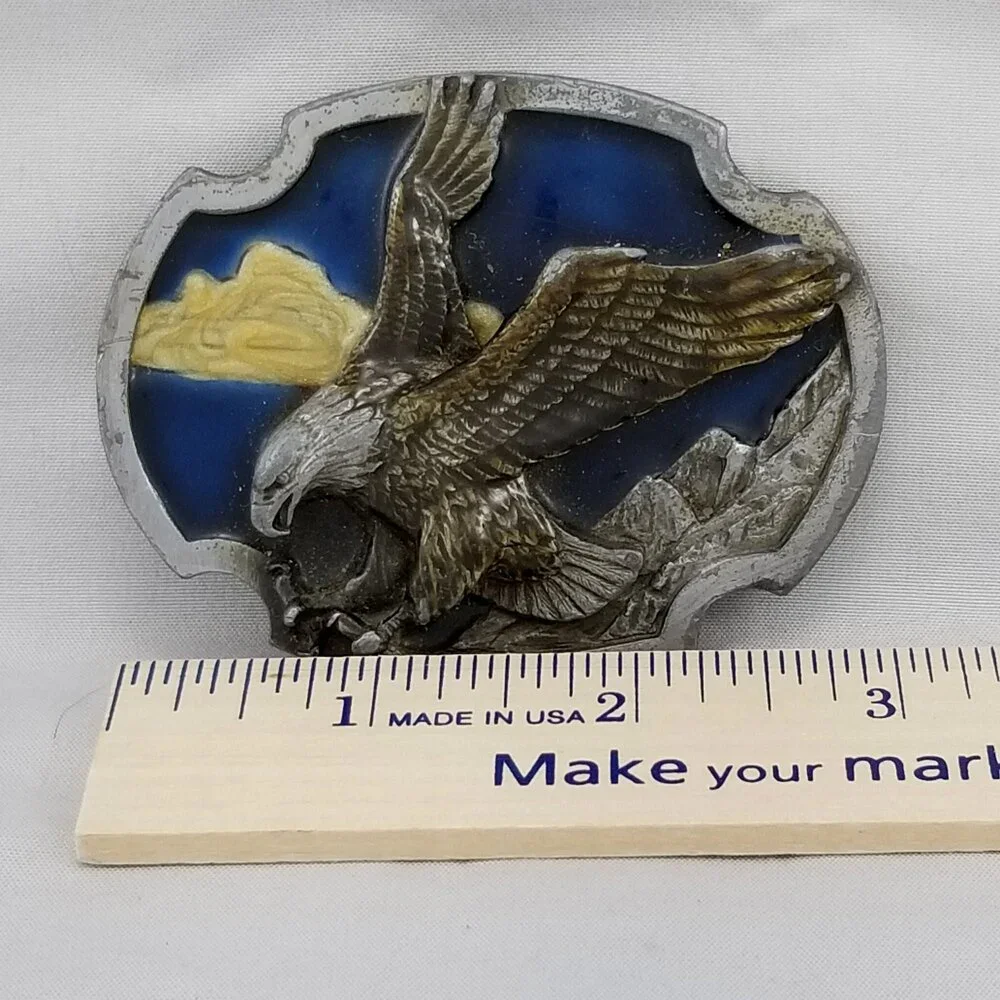 Eagle 1986 Siskiyou Pewter Belt Buckle Western USA Bird American Flag‎ Patriotic